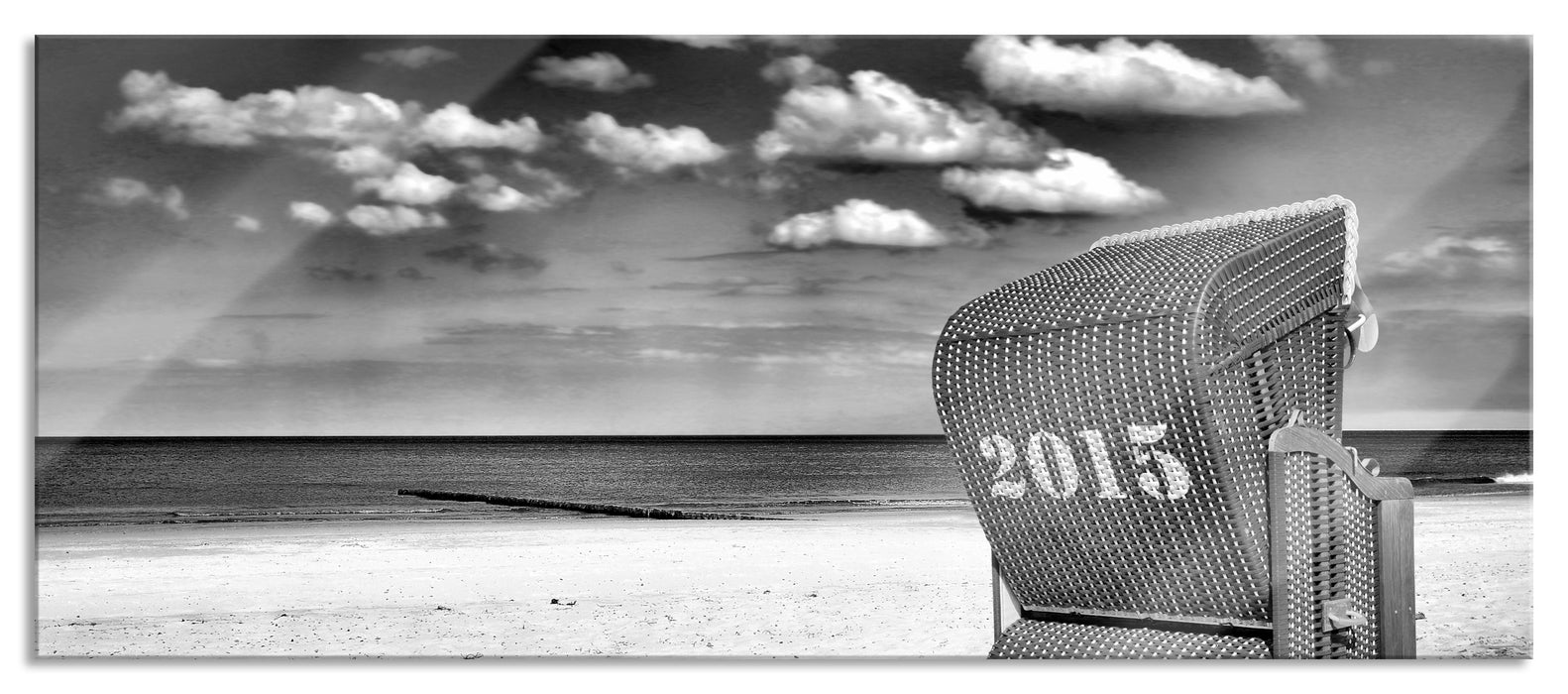 Pixxprint Strandkorb an der Nordsee, Glasbild Panorama