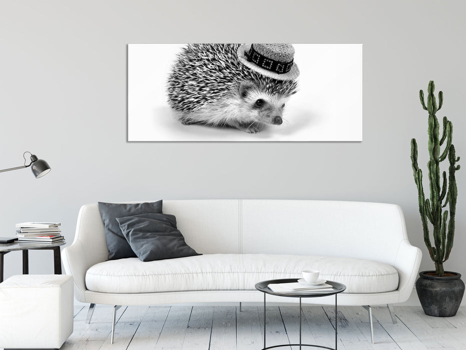 Lustiger Igel mit Hut, Glasbild Panorama