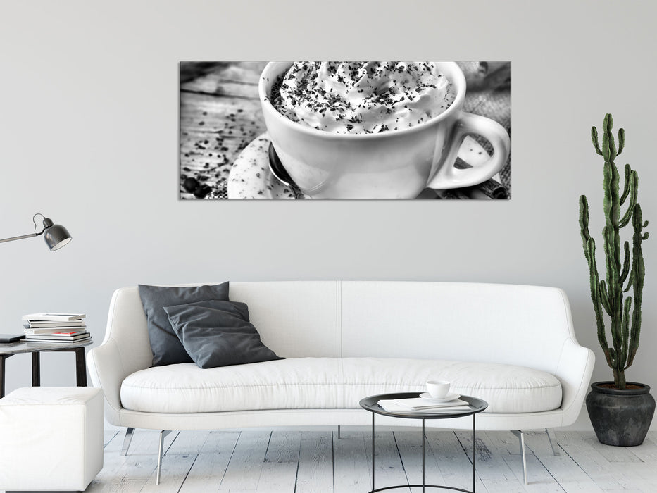 Kaffee mit viel Creme, Glasbild Panorama