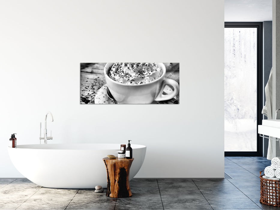 Kaffee mit viel Creme, Glasbild Panorama