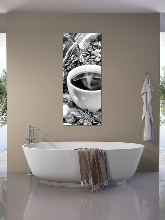 Edler Kaffee und Kaffeebohnen, Glasbild Panorama