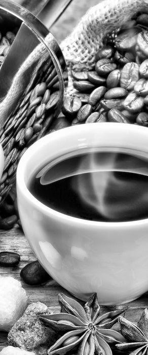 Edler Kaffee und Kaffeebohnen, Glasbild Panorama