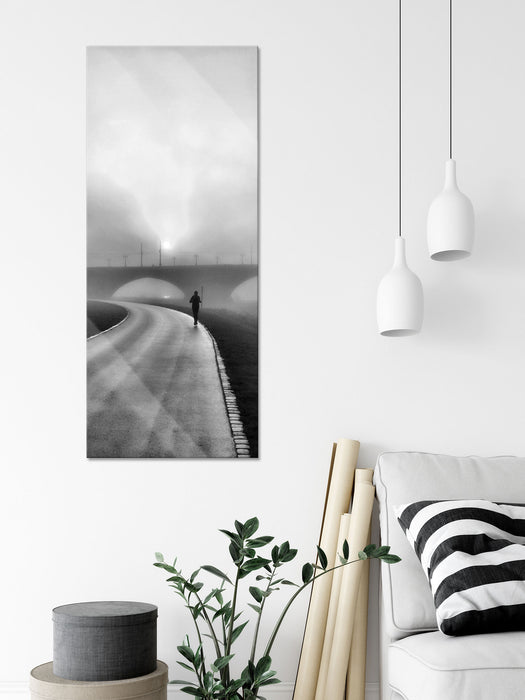 Läufer im Morgengrauen, Glasbild Panorama