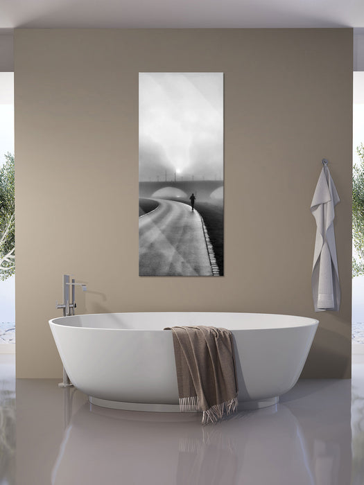 Läufer im Morgengrauen, Glasbild Panorama