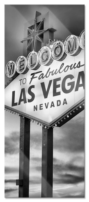 Pixxprint Las Vegas Schild in der Dämmerung, Glasbild Panorama