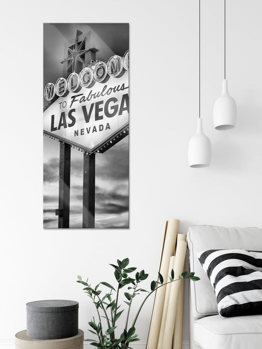 Las Vegas Schild in der Dämmerung, Glasbild Panorama