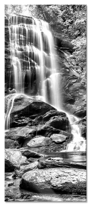 Pixxprint tropischer Wasserfall, Glasbild Panorama