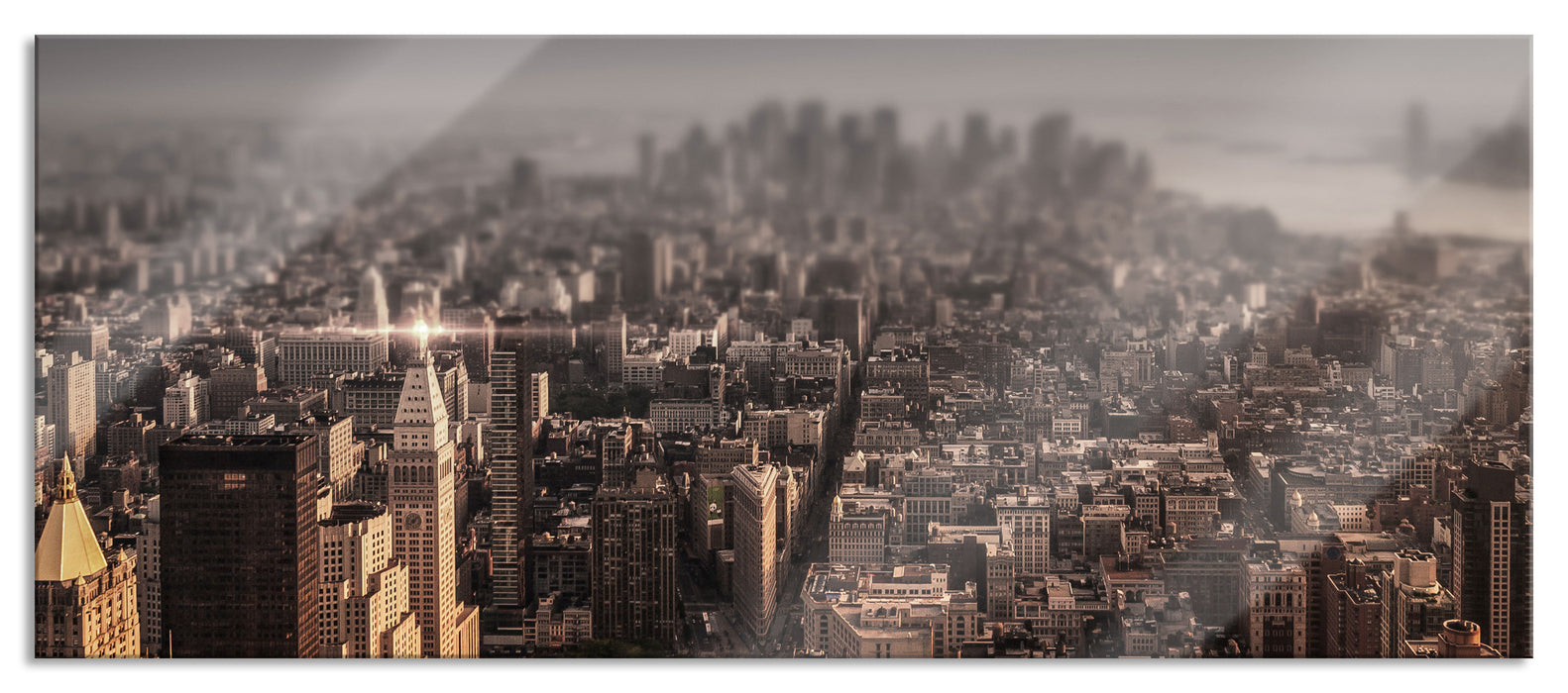 Pixxprint New York City bei Sonnenuntergang, Glasbild Panorama