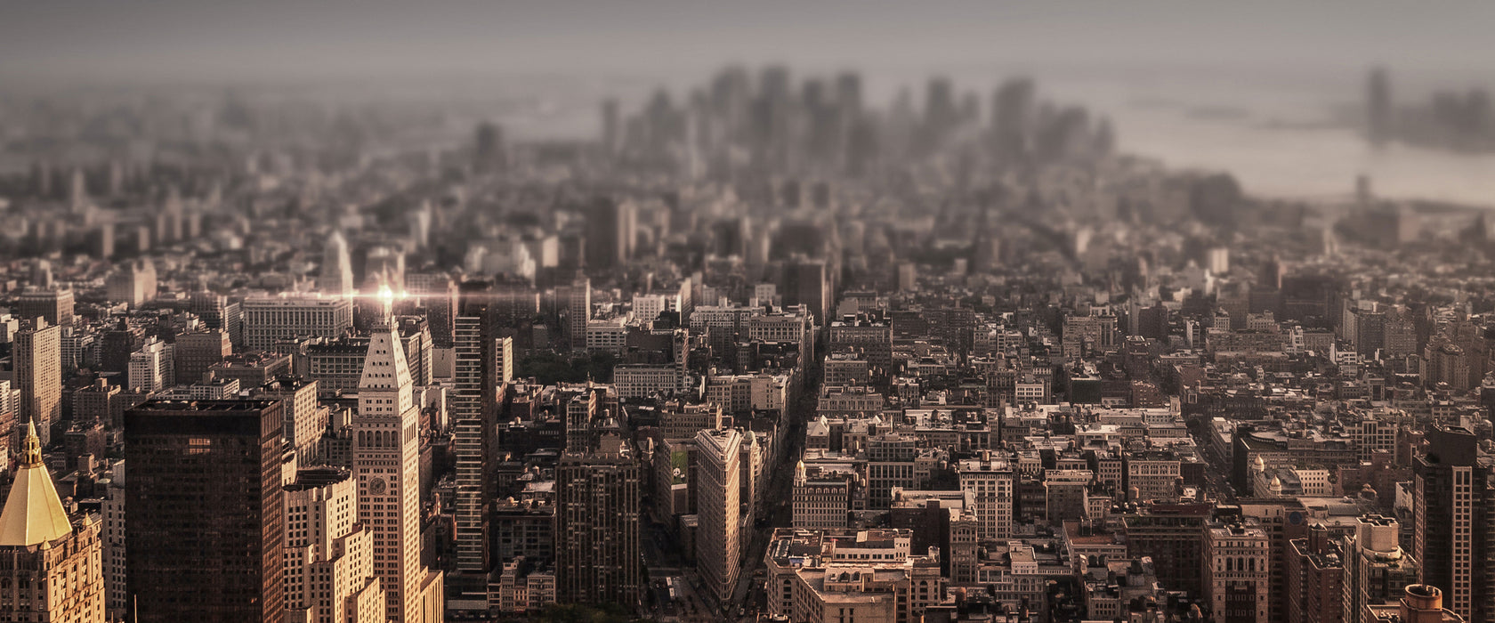 New York City bei Sonnenuntergang, Glasbild Panorama