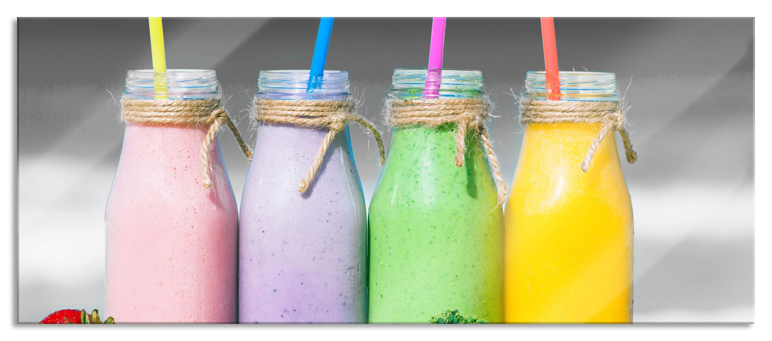 Pixxprint Smoothies in verschiedenen Farben, Glasbild Panorama