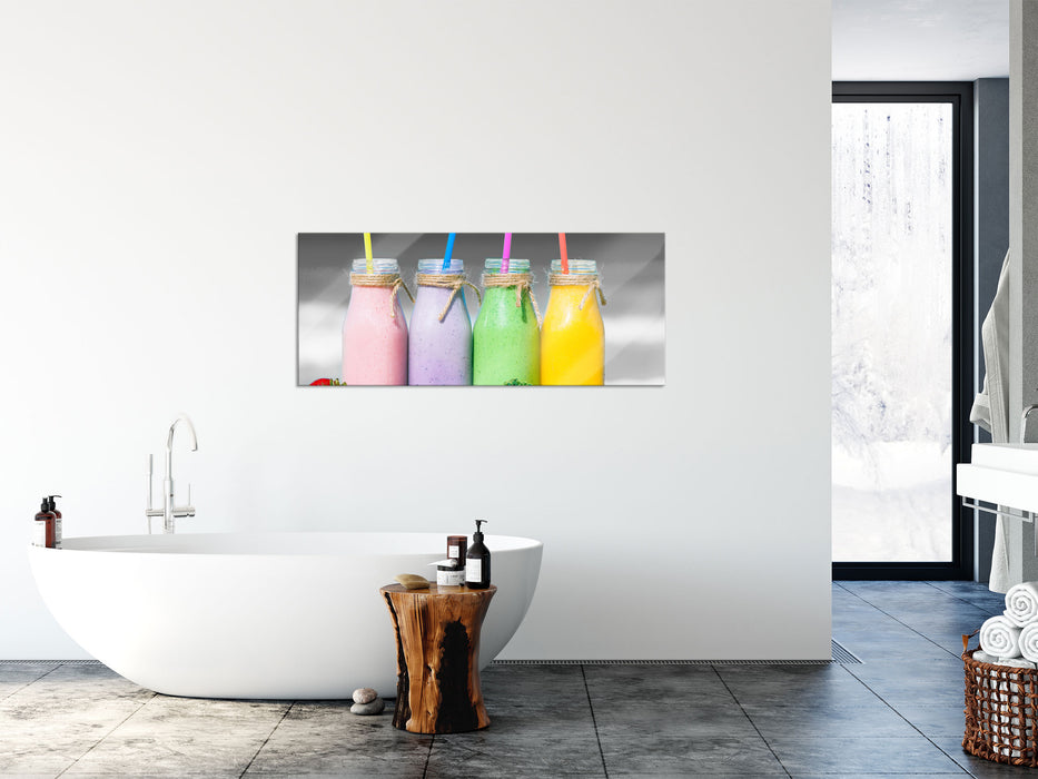 Smoothies in verschiedenen Farben, Glasbild Panorama