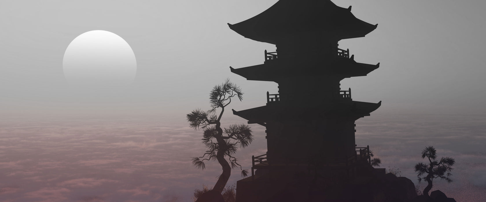 Buddhistischer Tempel in Asien, Glasbild Panorama