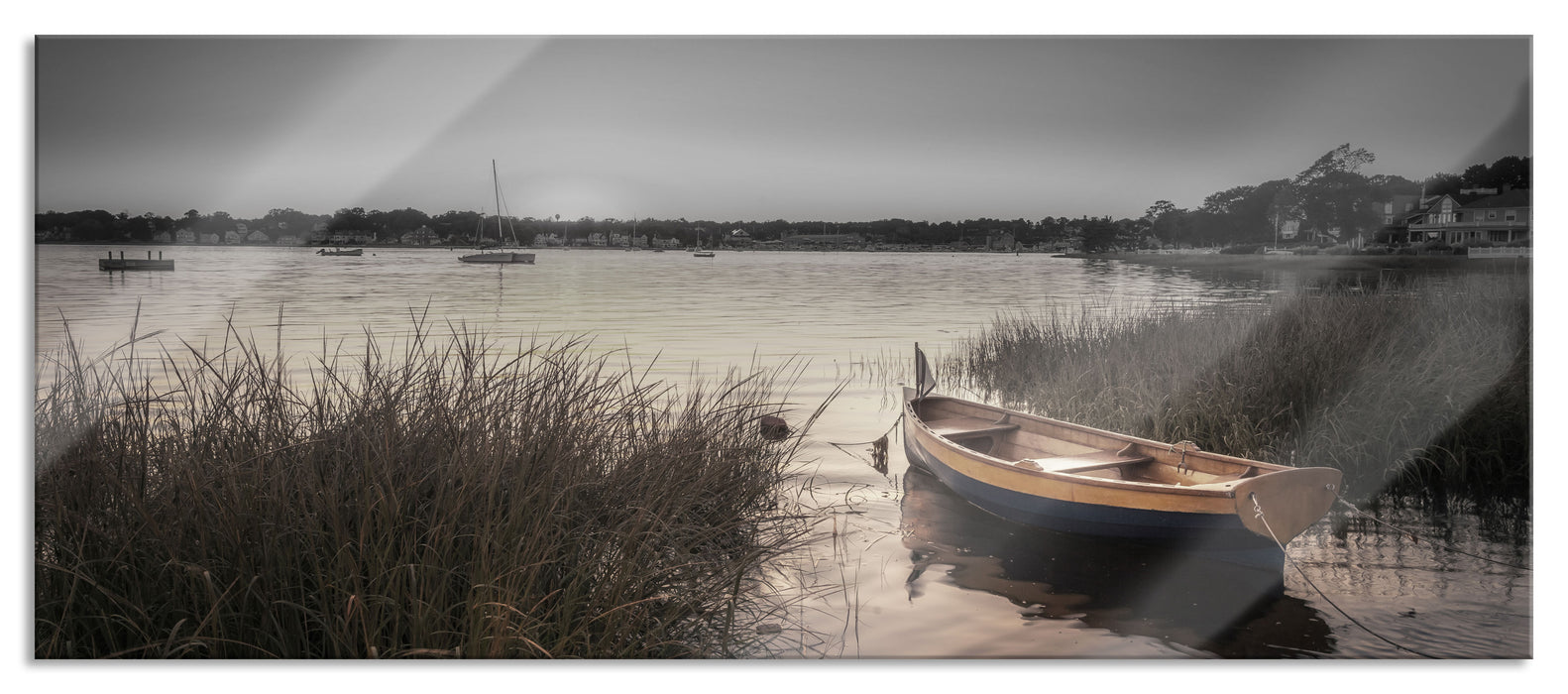 Pixxprint Segelschiffe an der Küste, Glasbild Panorama