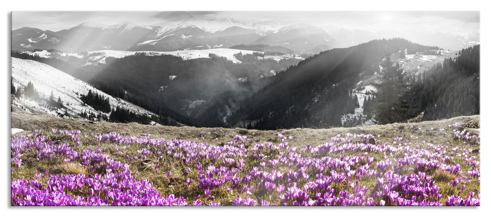 Pixxprint Berglandschaft Regenbogen, Glasbild Panorama