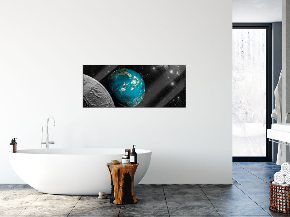 Planet Erde im Kosmos, Glasbild Panorama