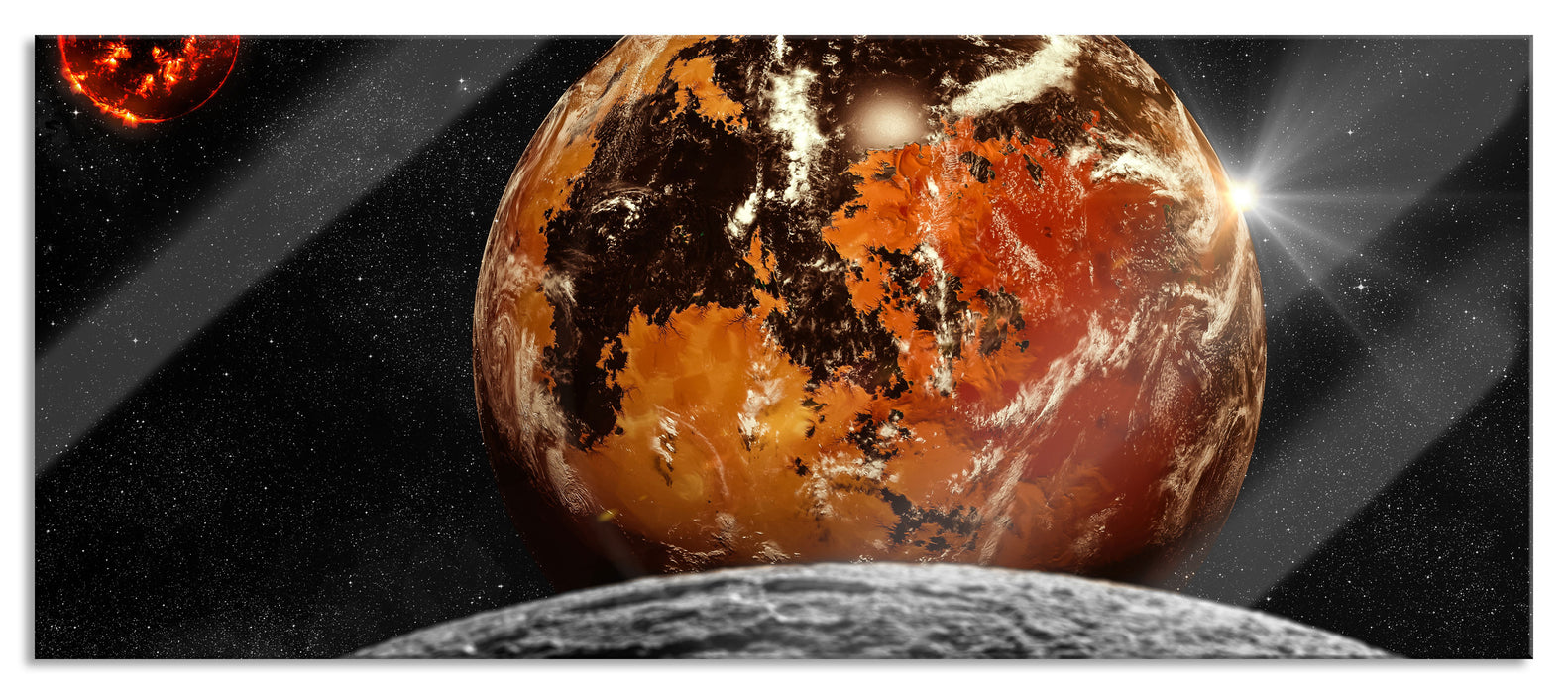 Pixxprint Rote Planeten in der Galaxie, Glasbild Panorama