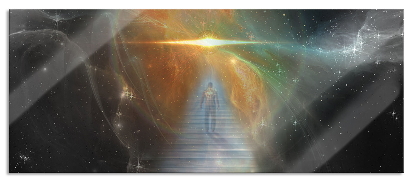 Pixxprint Kosmische Treppe in die Galaxis, Glasbild Panorama