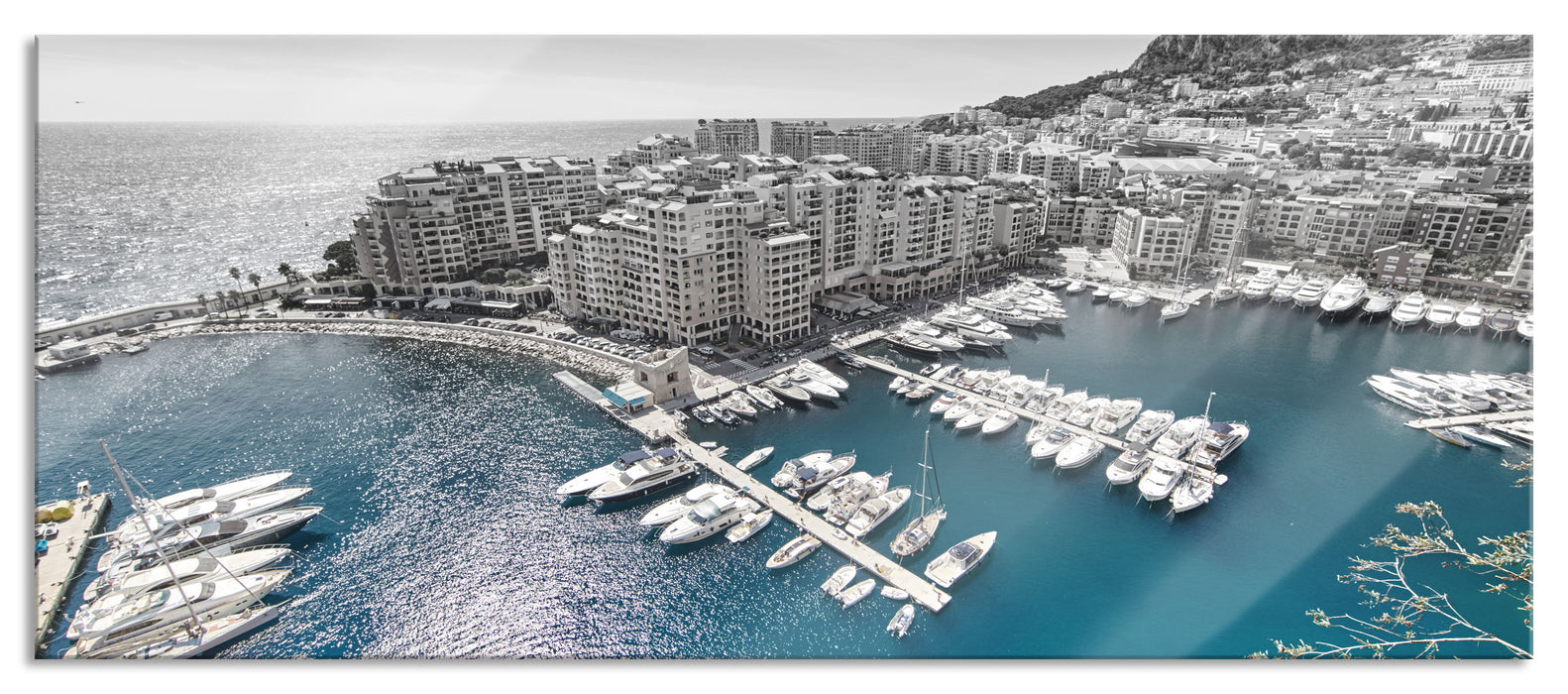 Pixxprint Atemberaubende Küste von Monaco, Glasbild Panorama