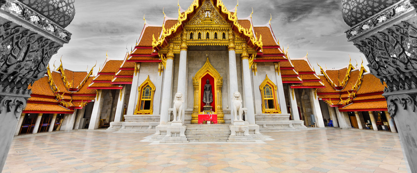 Marmortempel von Bangkok, Glasbild Panorama