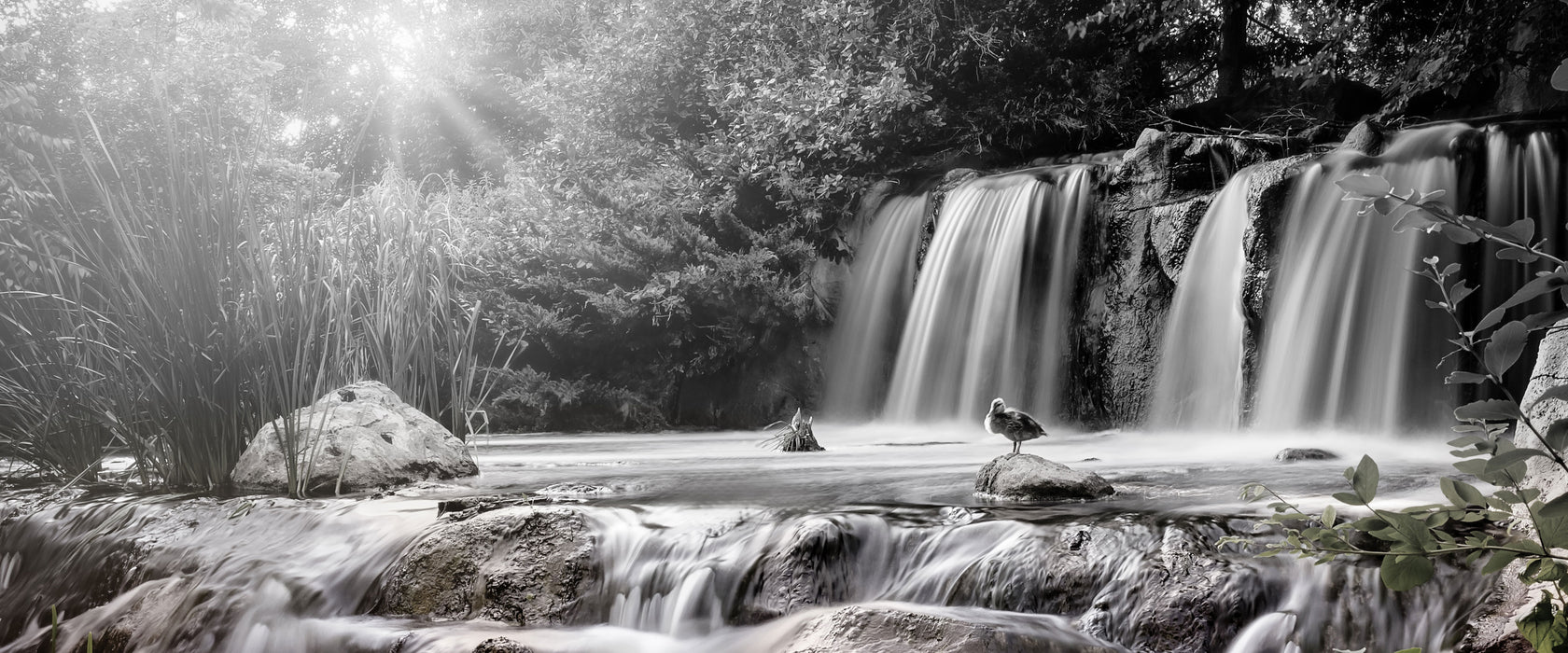 Wasserfall, Glasbild Panorama