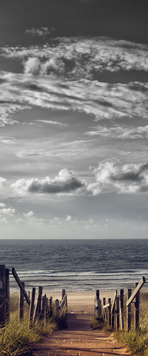 Weg zum Strand am Meer, Glasbild Panorama