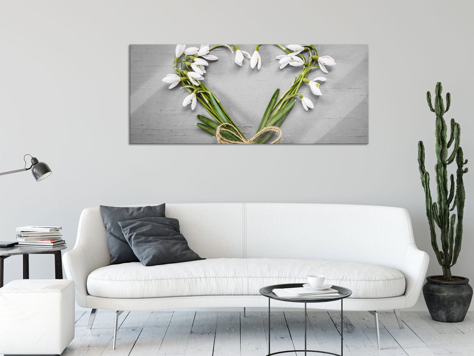 Herz aus Blumen, Glasbild Panorama