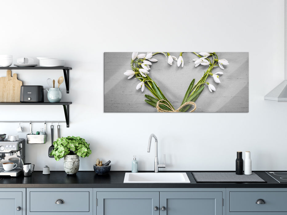 Herz aus Blumen, Glasbild Panorama