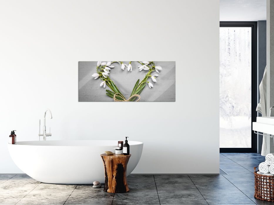 Herz aus Blumen, Glasbild Panorama