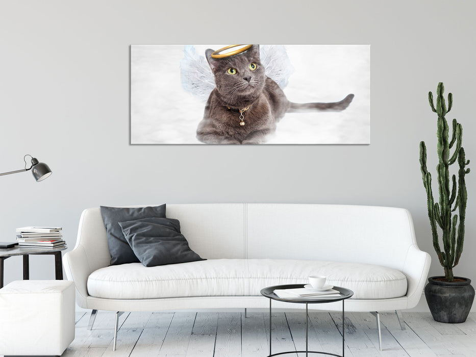 Katzen-Engel im Himmel, Glasbild Panorama