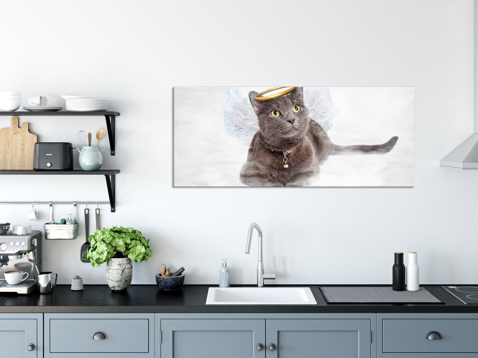 Katzen-Engel im Himmel, Glasbild Panorama