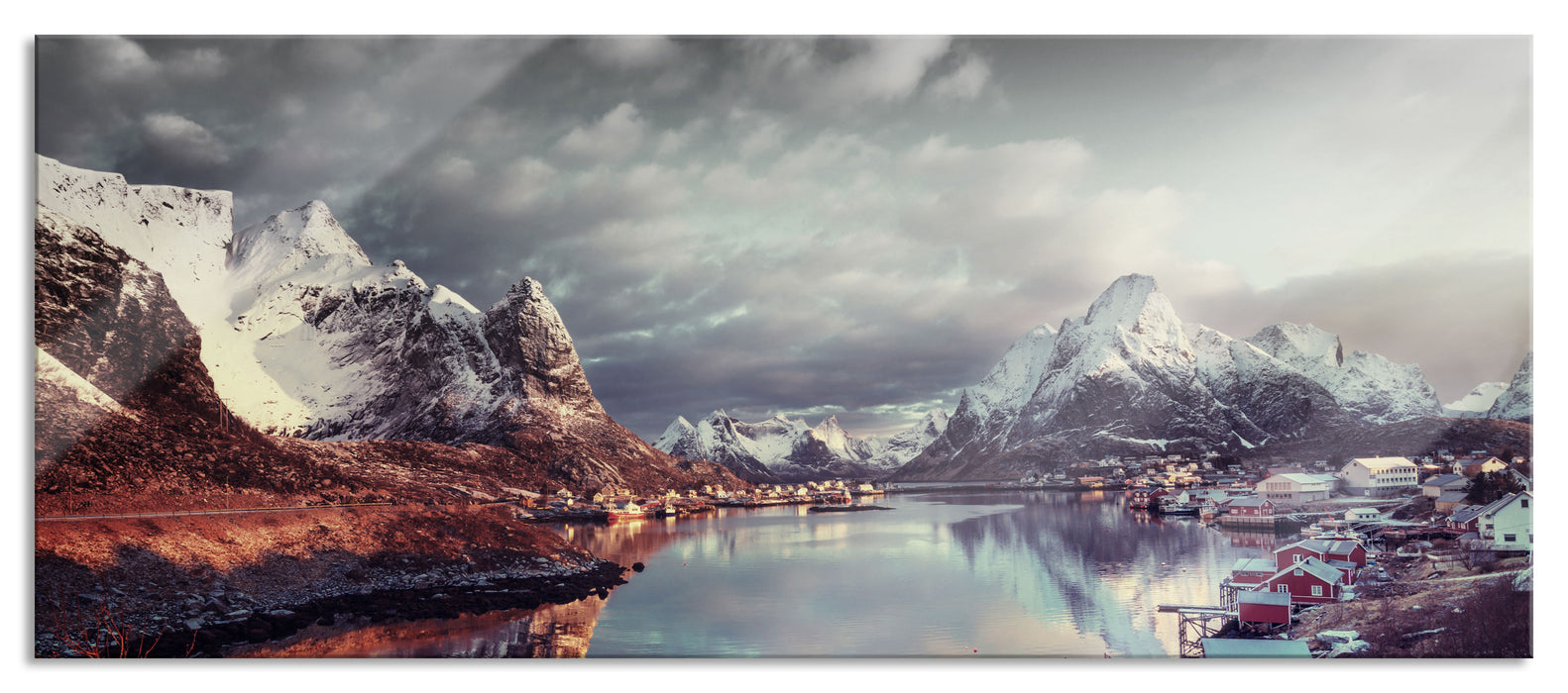 Pixxprint Schneelandschaft in Norwegen, Glasbild Panorama