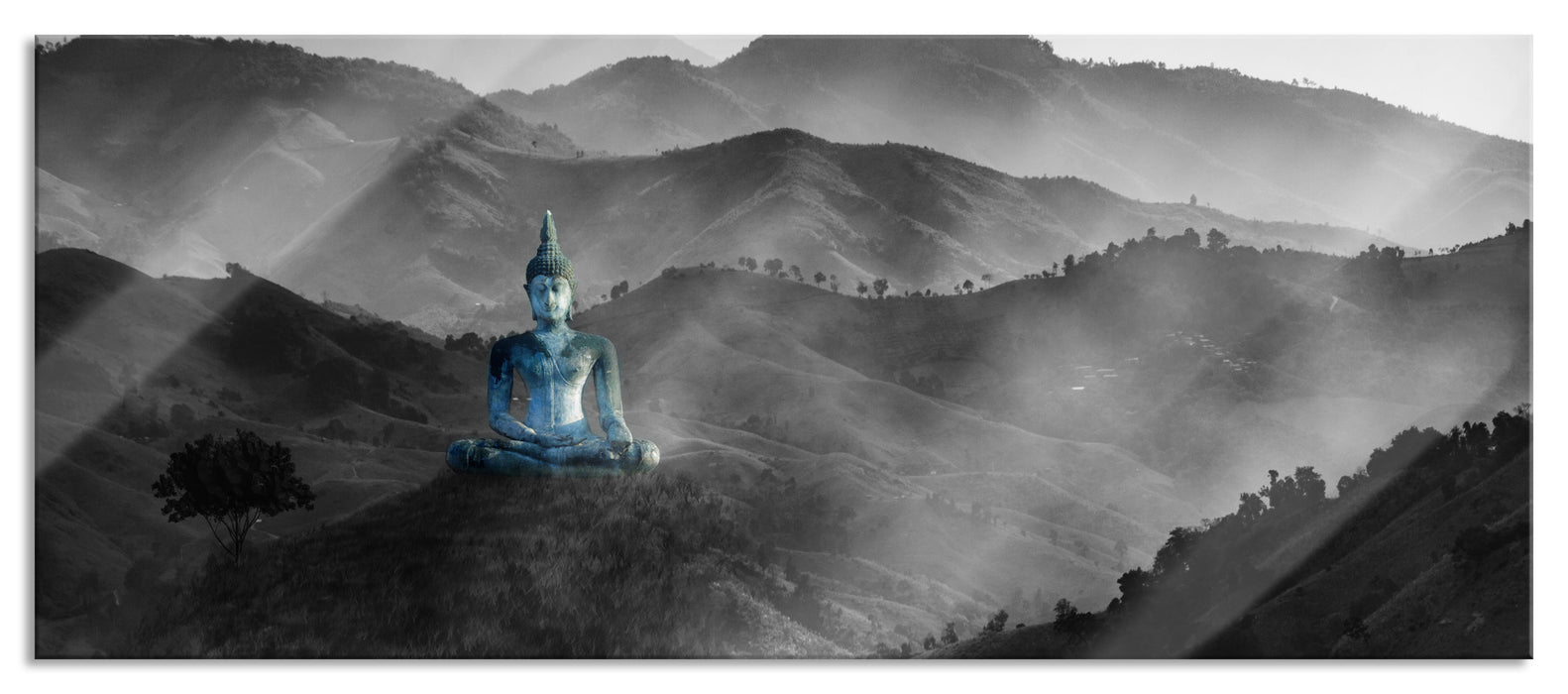 Pixxprint Buddha, Glasbild Panorama