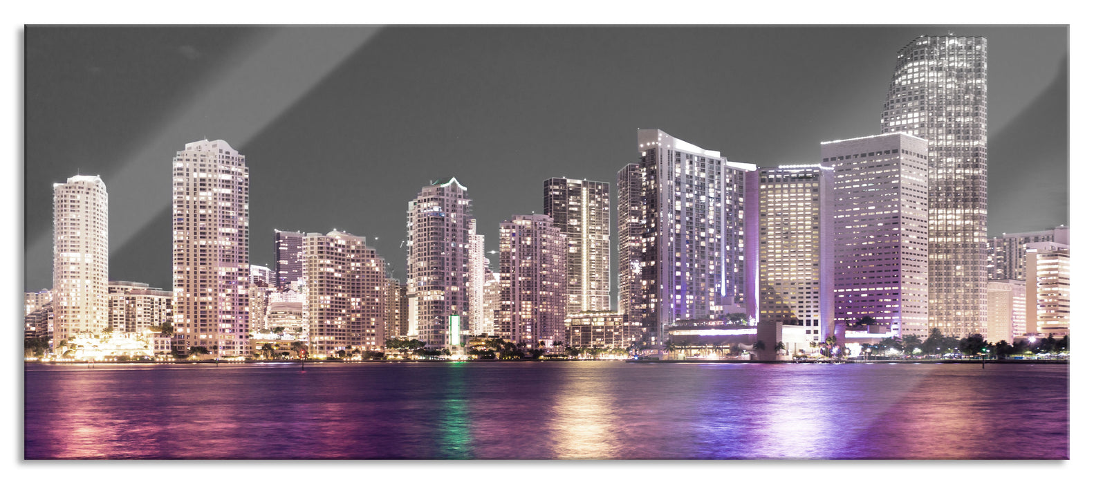 Pixxprint Skyline von Miami Florida, Glasbild Panorama