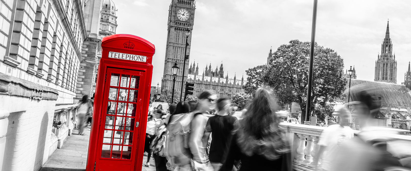 Typische Telefonzelle in London, Glasbild Panorama