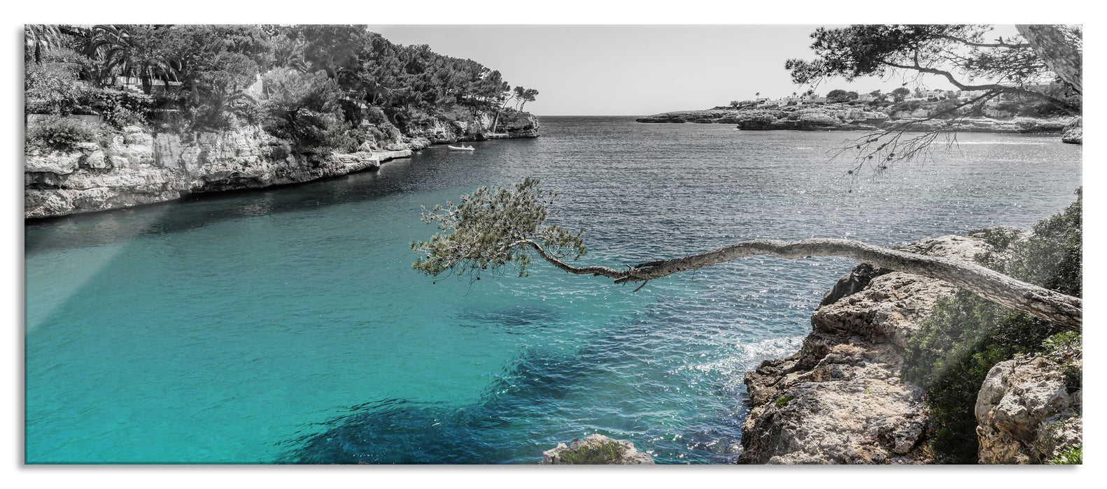 Pixxprint Mallorca Bay Cove, Glasbild Panorama