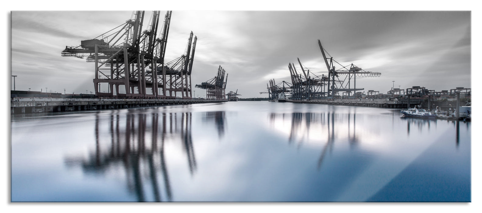 Pixxprint Hafen im Abendschein, Glasbild Panorama