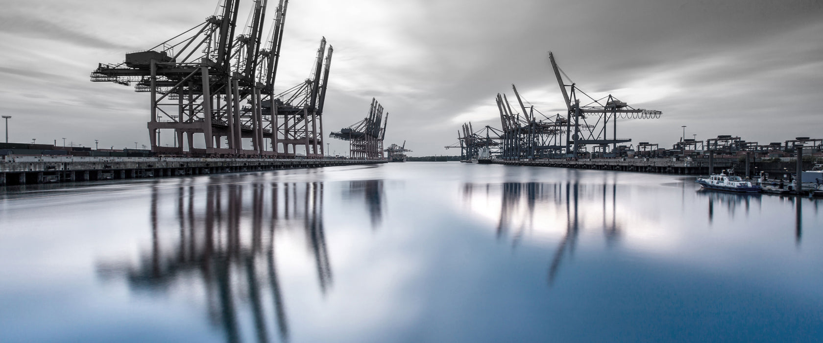 Hafen im Abendschein, Glasbild Panorama