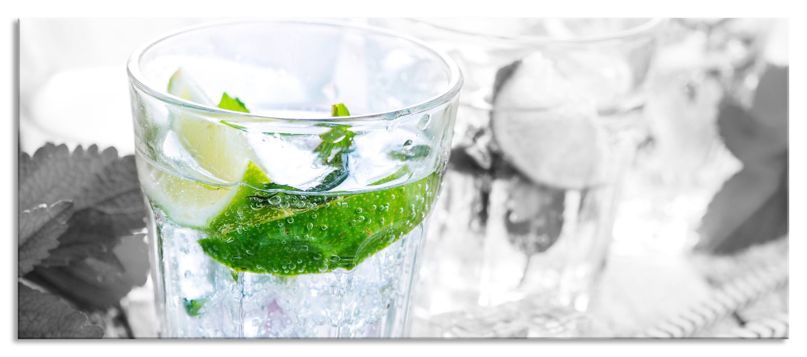 Pixxprint Mojito-Gläser mit Minze, Glasbild Panorama