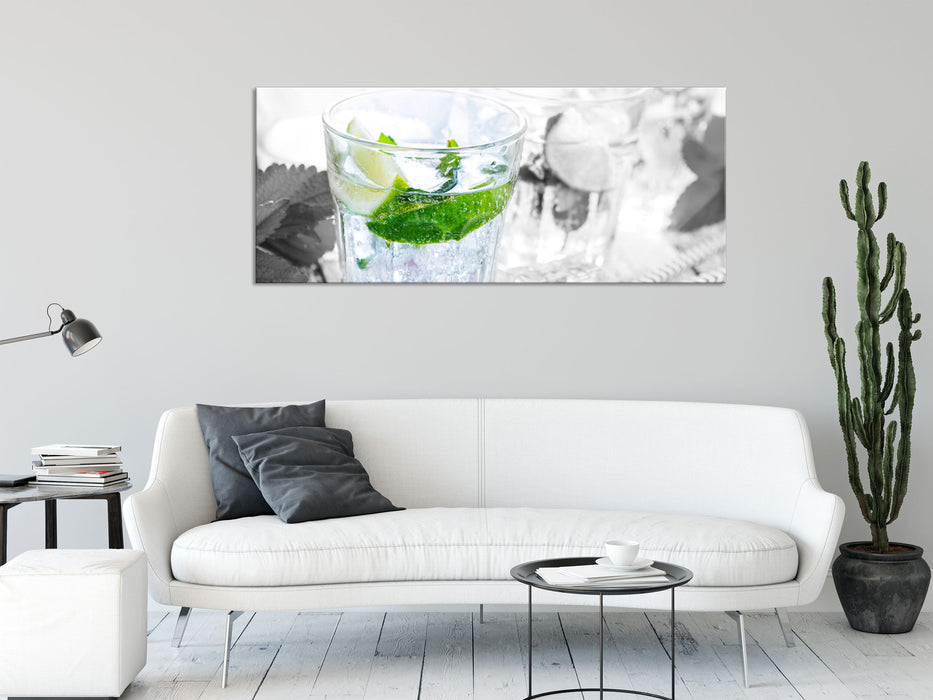 Mojito-Gläser mit Minze, Glasbild Panorama