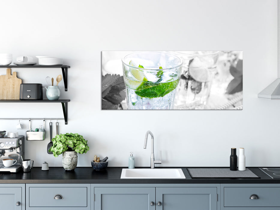 Mojito-Gläser mit Minze, Glasbild Panorama