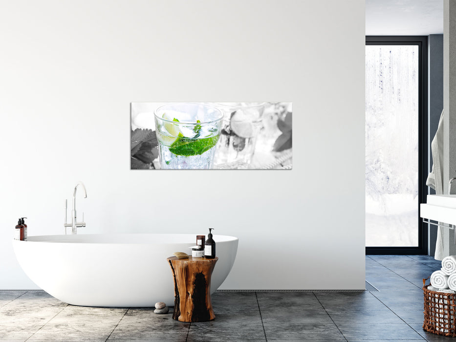 Mojito-Gläser mit Minze, Glasbild Panorama