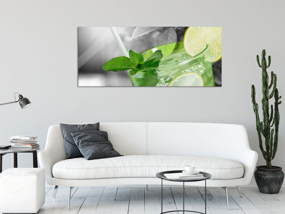 Erfrischender Mojito Cocktail, Glasbild Panorama