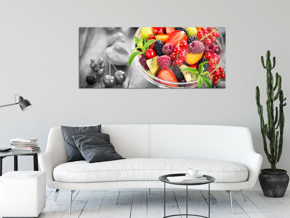 Obstsalat in der Schüssel, Glasbild Panorama