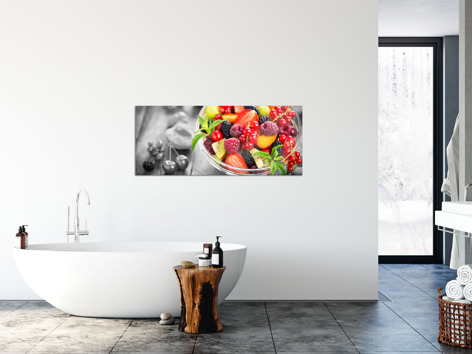 Obstsalat in der Schüssel, Glasbild Panorama