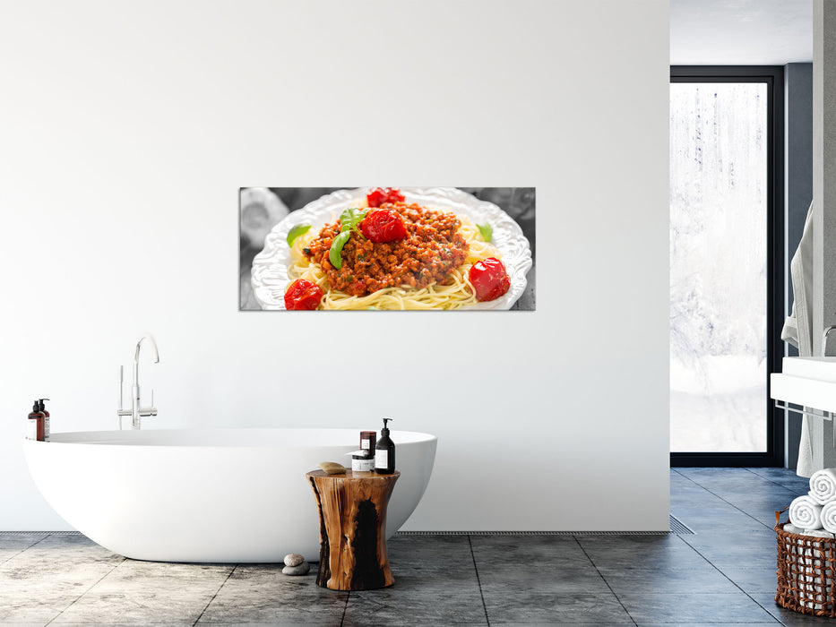 Spaghetti Bolognese auf dem Teller, Glasbild Panorama
