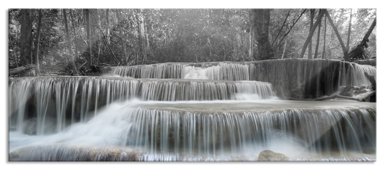 Pixxprint Wasserfall im Regenwald, Glasbild Panorama