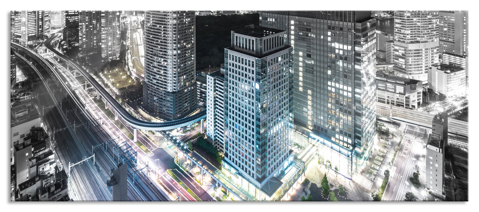 Pixxprint Moderne Architektur in Tokio, Glasbild Panorama