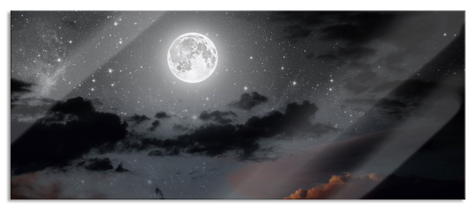 Pixxprint Leuchtender Mond am Nachthimmel, Glasbild Panorama