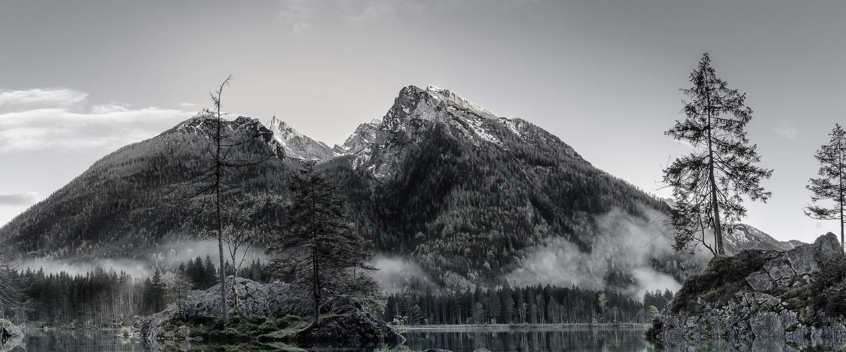 Sonnenaufgang am Hintersee, Glasbild Panorama