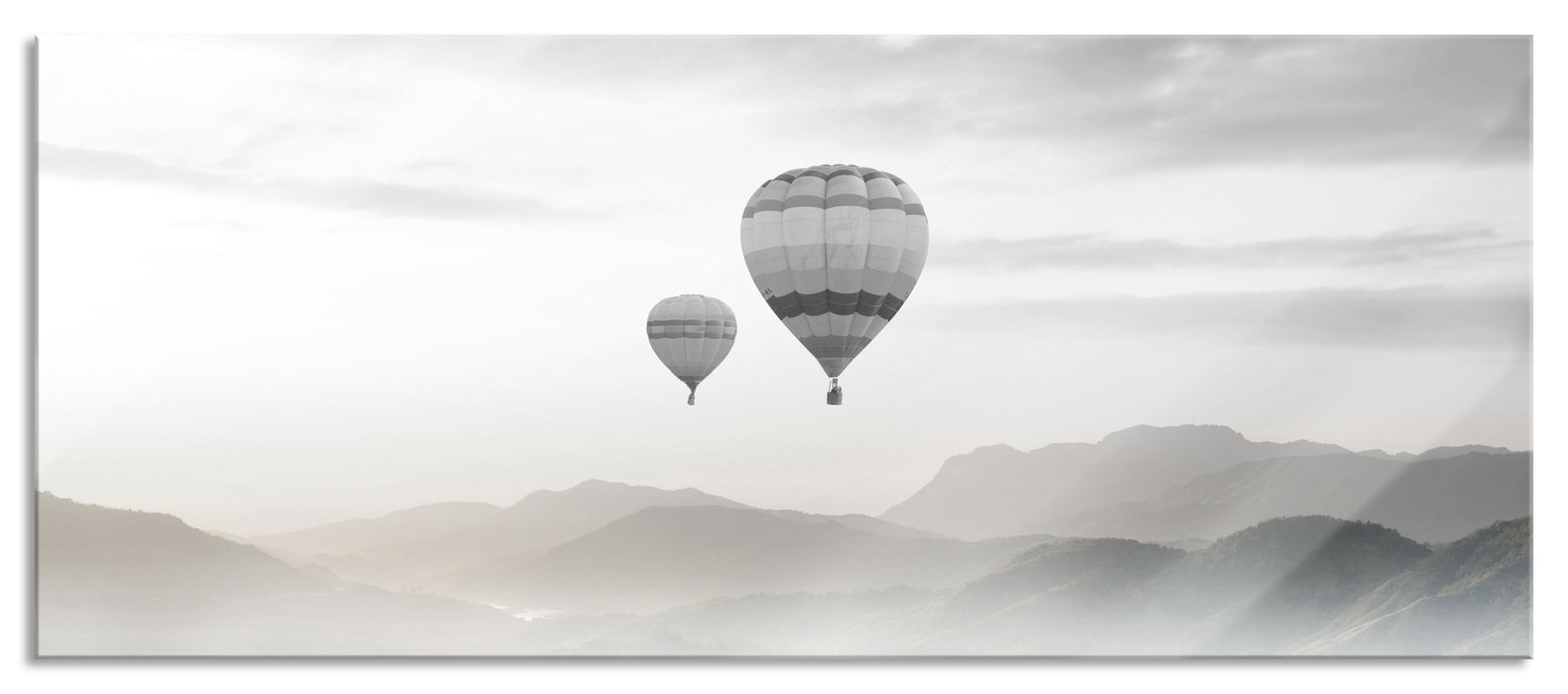 Pixxprint Heißluftballon Landschaft, Glasbild Panorama